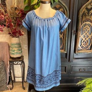 Lucky Brand Peasant Chambray Embroidered Shift Dress